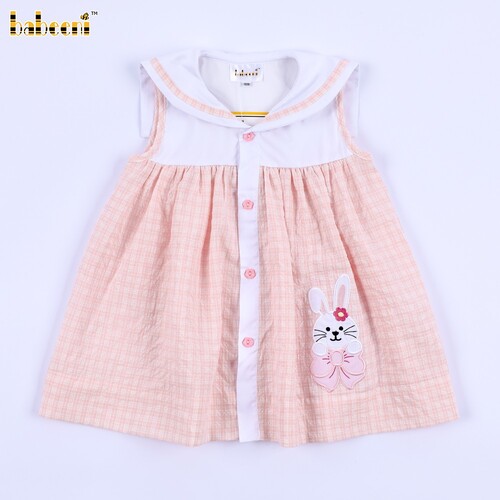 Applique Dress With Bunny And Flower Button For Girl - BB3253A